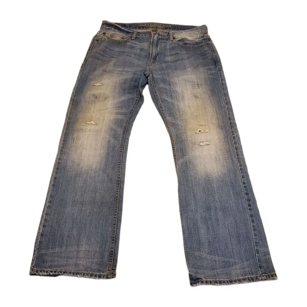 American Eagle Outfitters Original Boot Mens Jeans Distressed Denim Fits 34x30*